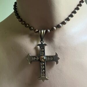 Gothic Cross Necklace OS Brass‎ Champagne Excellent